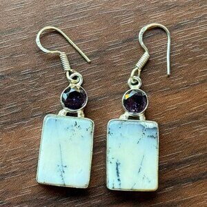 Sterling Silver Dendritic Agate and Amethyst Earrings